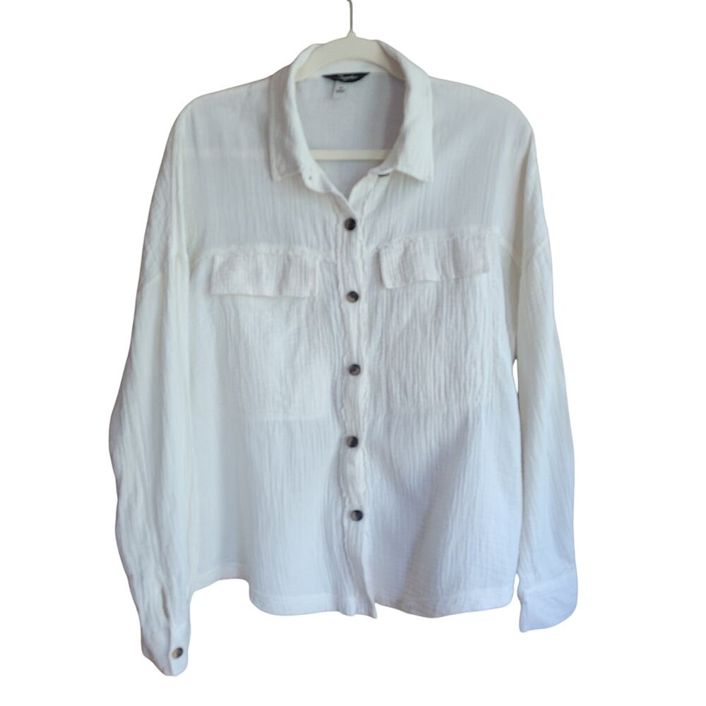 Supplies White Gauze Button Front Shirt Size M Cotton Coastal Boho Cottage